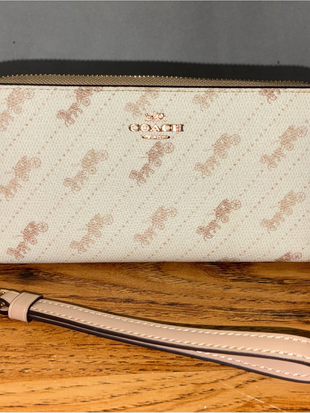 Coach Cream and Blush Signature Carriage Wristlet